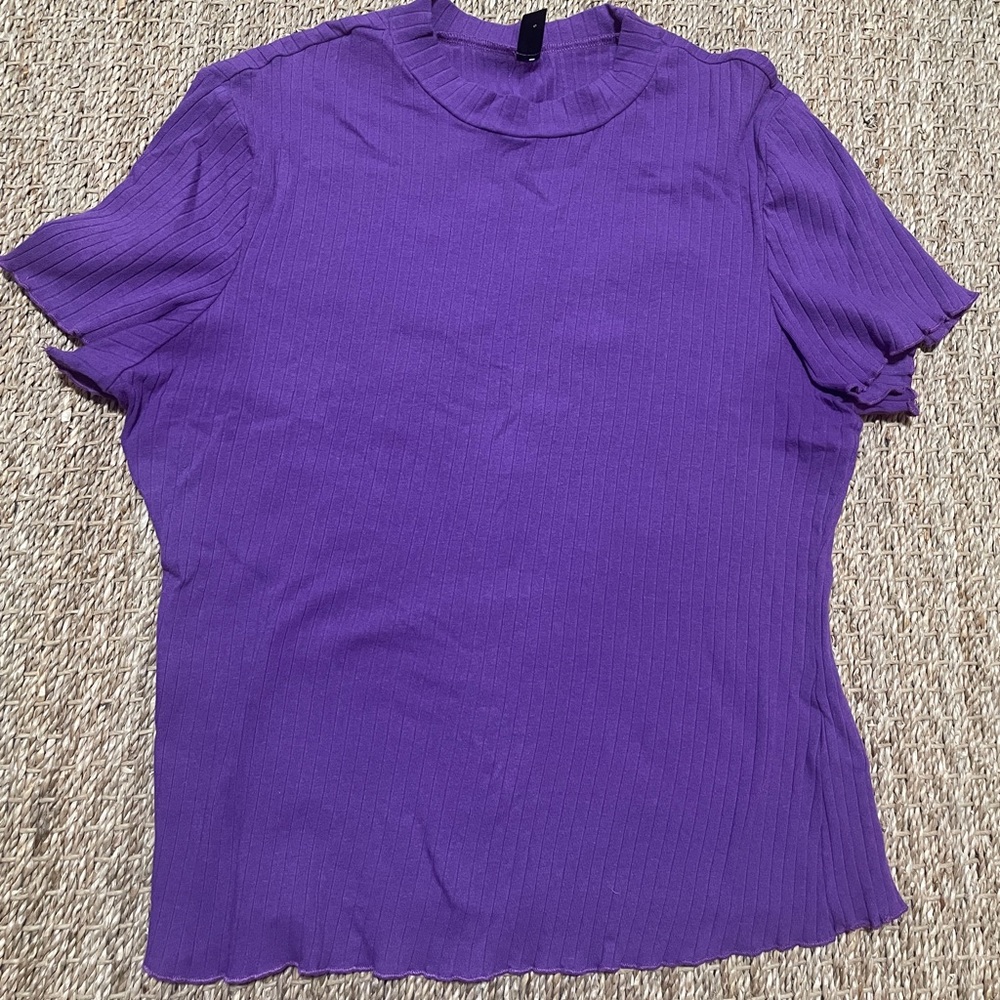 Purple Plus Size Mock Neck Rib-Knit Tee